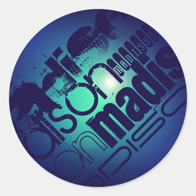 Sticker Rond Motif de nom personnalisé sur Aqua Blue Arrière -  (Devant)