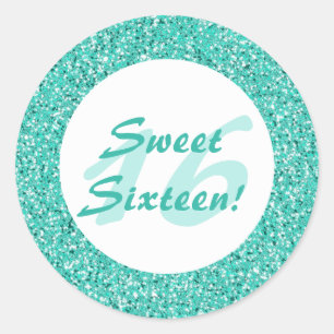 Sticker Rond Motif de Parties scintillant turquoise ressemblant