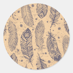 Sticker Rond Motif de plan de plume ethnique