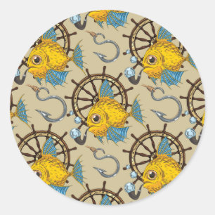 Sticker Rond Motif de poisson du capitaine de mer