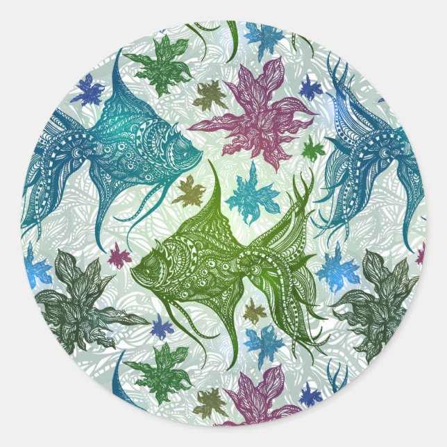 Sticker Rond Motif de poisson vintage (Devant)