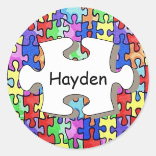 Sticker Rond Motif de puzzle coloré personnalisé