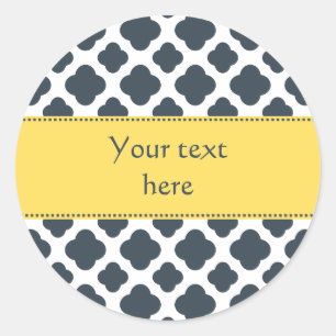 Sticker Rond Motif de quatrefoil blanc, blanc et jaune