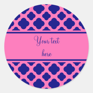 Sticker Rond Motif de Quatrefoil bleu de la Marine et rose chau