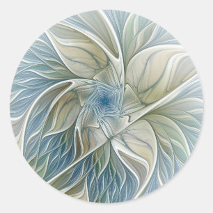 Sticker Rond Motif de rêve floral Abstrait Bleu Kaki Fractal