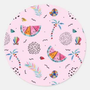Sticker Rond Motif de style Pink Memphis