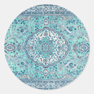 Sticker Rond Motif de tapis bleu vintage