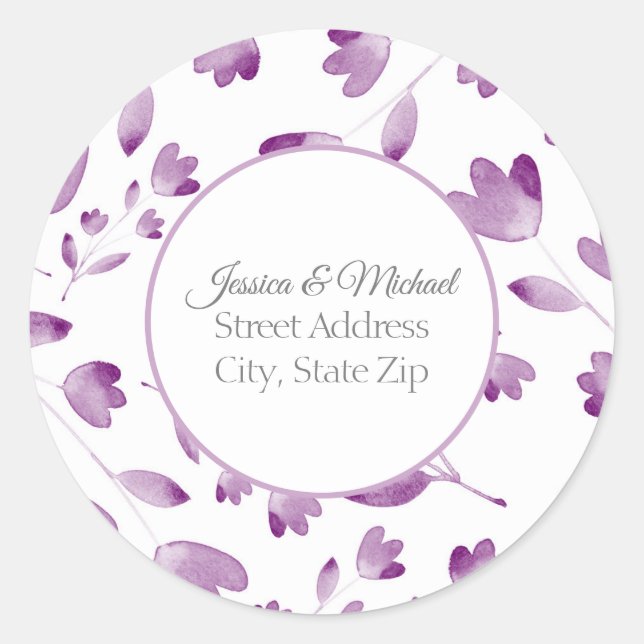 Sticker Rond Motif de tiges de fleurs d'aquarelle violet (Devant)