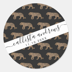 Sticker Rond Motif de tigre de Parties scintillant noir fashion
