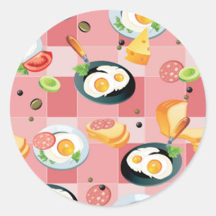 Sticker Rond Motif de tomate et d'oeufs au plat