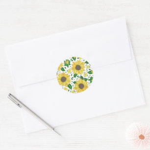 Sticker Rond Motif de tournesol à l'aquarelle