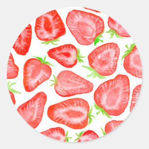 Sticker Rond Motif de tranches de fraise d'aquarelle