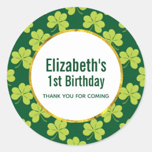 Sticker Rond Motif de trèfle vert mignon Anniversaire Merci