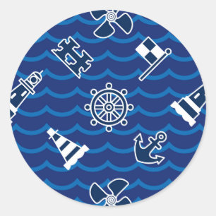 Sticker Rond Motif de Vagues Nautiques