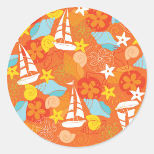 Sticker Rond Motif de voilier tropical