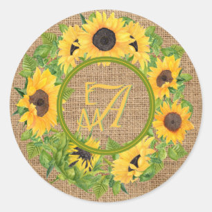 Sticker Rond Motif décoratif de tournesols monogrammes