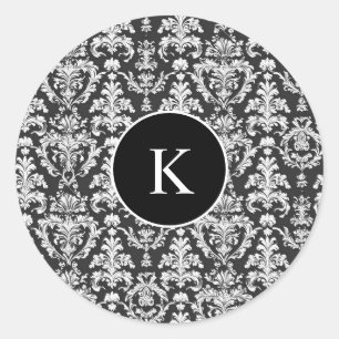 Sticker Rond Motif décoratif noir et blanc Damas