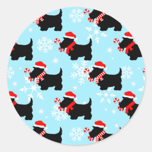 Sticker Rond Motif des chiens écossais de Noël