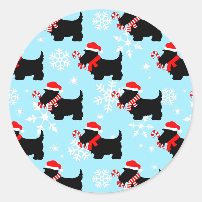 Sticker Rond Motif des chiens écossais de Noël (Devant)