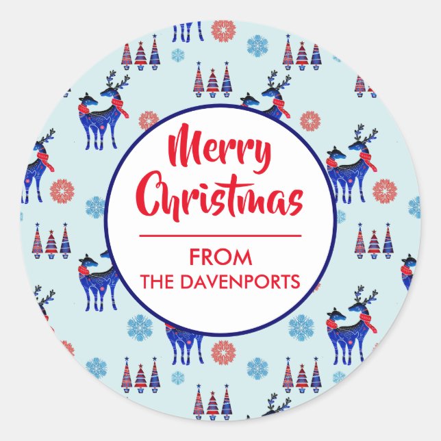 Sticker Rond Motif des rennes, des arbres de Noël et des flocon (Devant)