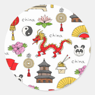 Sticker Rond Motif des symboles chinois