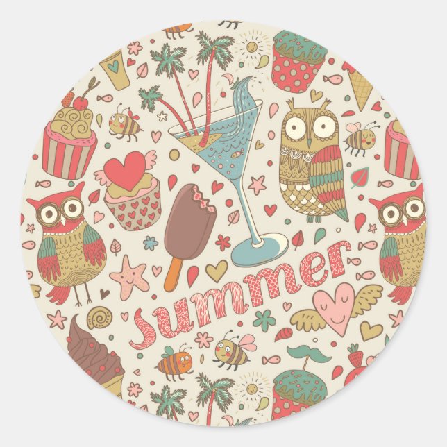 Sticker Rond Motif D'Été Avec Glace (Devant)