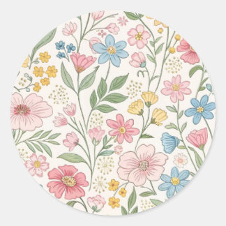 Sticker Rond Motif d'été floral fleur sauvage
