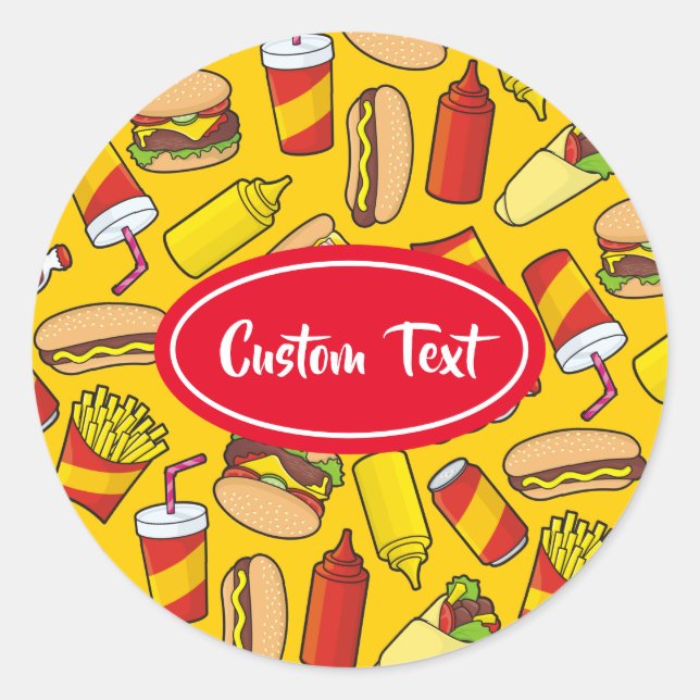 Sticker Rond Motif d'icônes de restauration rapide couleur (Devant)