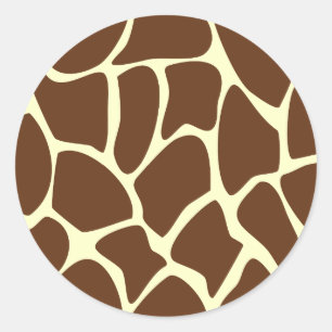Sticker Rond Motif d'impression Giraffe en Brown foncé.