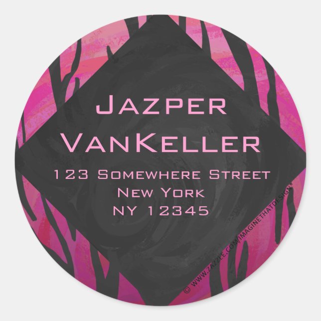 Sticker Rond Motif d'impression monogramme rose et noir (Devant)