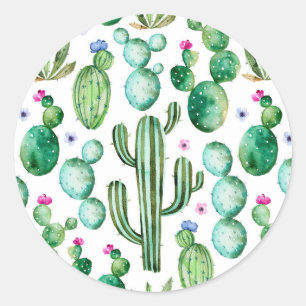 Sticker Rond Motif d'usines de cactus d'aquarelle