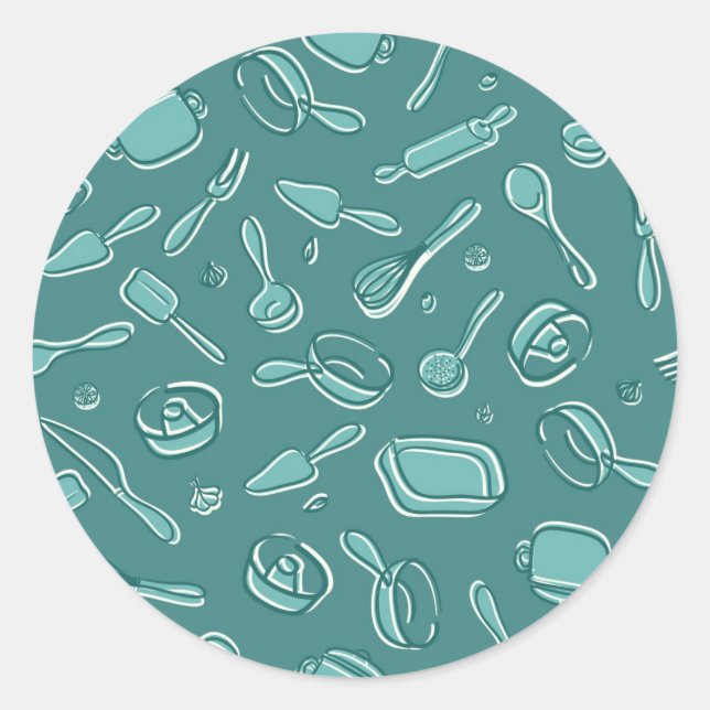 Sticker Rond Motif d'ustensiles de cuisine (Devant)