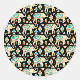 Sticker Rond Motif élégant d'éléphants indiens colorés