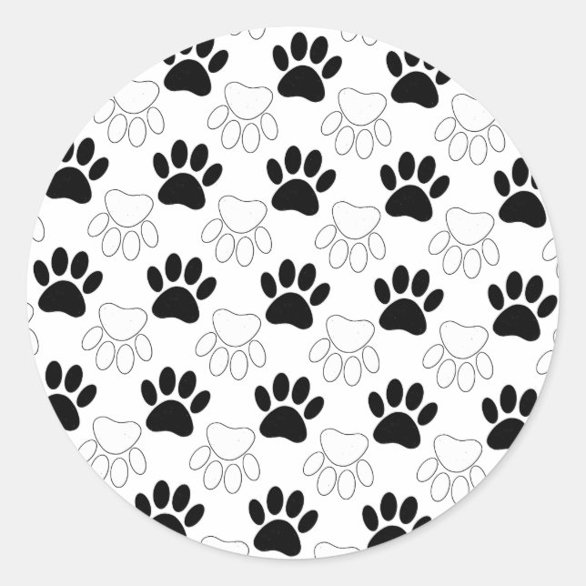 Sticker Rond Motif Empreinte de patte de chien noir et blanc (Devant)