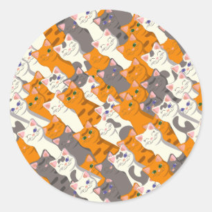 Sticker Rond Motif en diagonale du chat noir blanc gingembre
