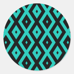 Sticker Rond Motif en diamant noir et turquoise