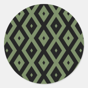 Sticker Rond Motif en diamant vert olive et noir