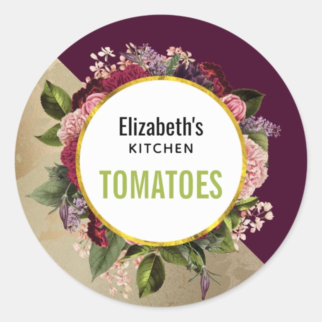 Sticker Rond Motif en marbre doré et cuisine florale bourguigno (Devant)