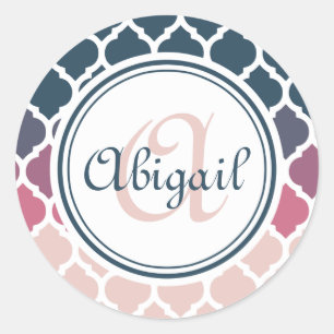 Sticker Rond Motif en treillis marocain rose monogramme