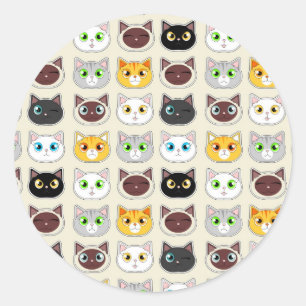 Sticker Rond Motif Expressions de chats mites