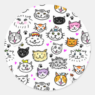Sticker Rond Motif face chats Whimsical