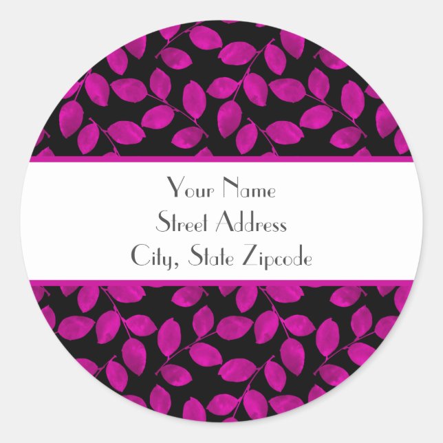Sticker Rond Motif Feuille Magenta Watercolor (Devant)