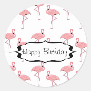 Sticker Rond Motif Flamant Rose Joyeux Anniversaire