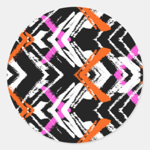 Sticker Rond Motif Flèche De Main Noire, Orange Et Rose