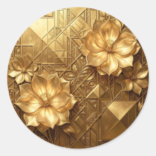 Sticker Rond Motif floral Art Déco doré luxueux en relief