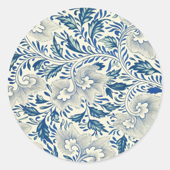 Sticker Rond Motif Floral bleu Antique Design asiatique (Devant)