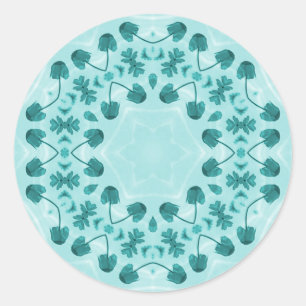 Sticker Rond Motif floral, bleu Turquoise