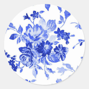 Sticker Rond motif floral bleu vintage