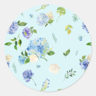 Sticker Rond Motif floral d'hortensia et de rose à l'aquarelle 