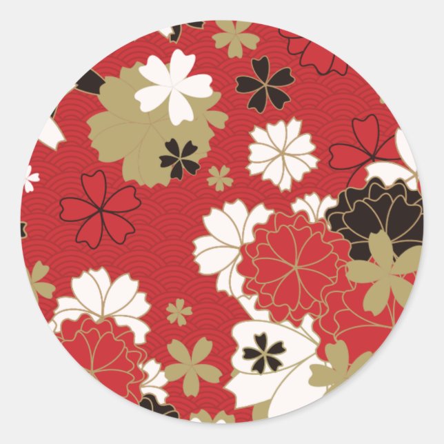 Sticker Rond Motif floral élégant de cerisier japonais (Devant)